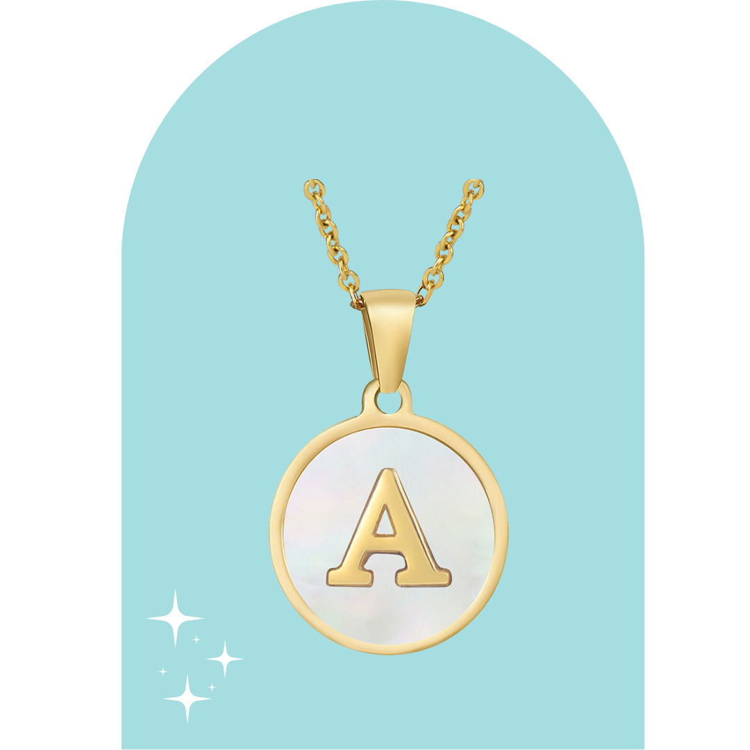 Cadena de Inicial Oro y Tornasol Blanco Letras A a Z