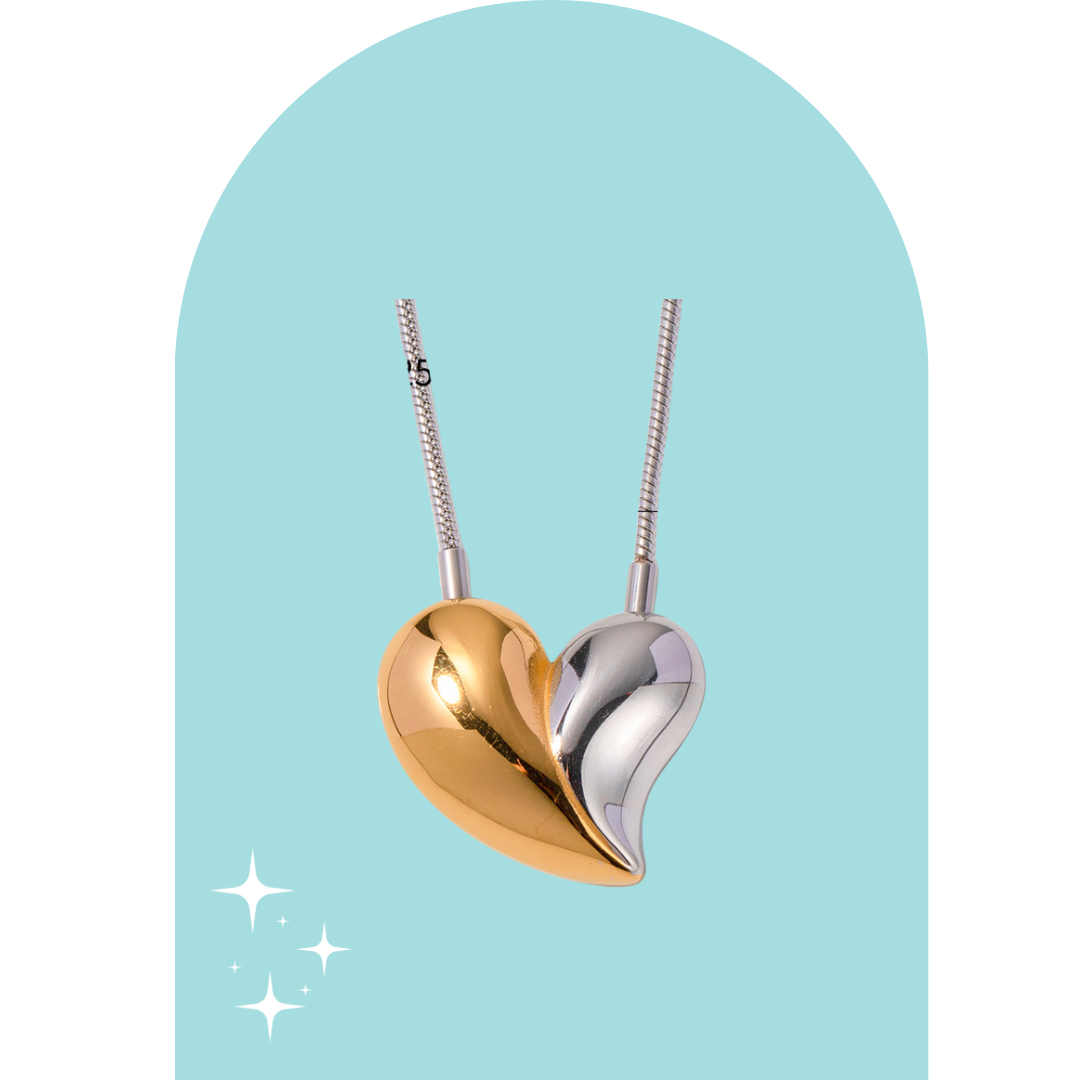 Stainless Steel Two Tone Heart Necklace