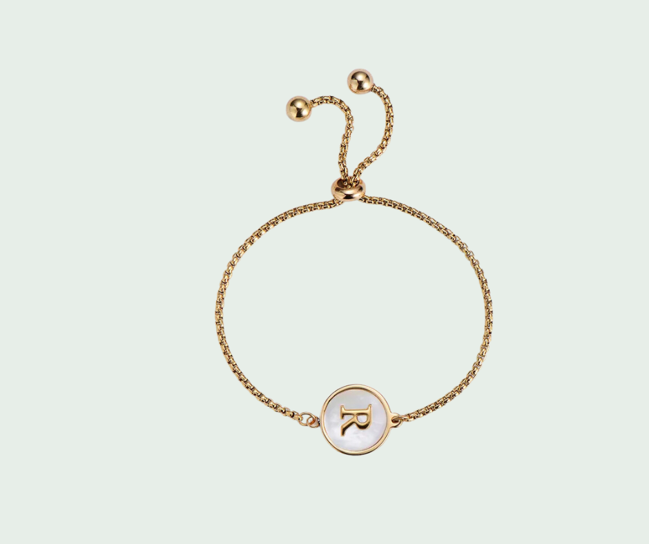 Pulsera de Inicial Oro y Tornasol Blanco Letras A a Z