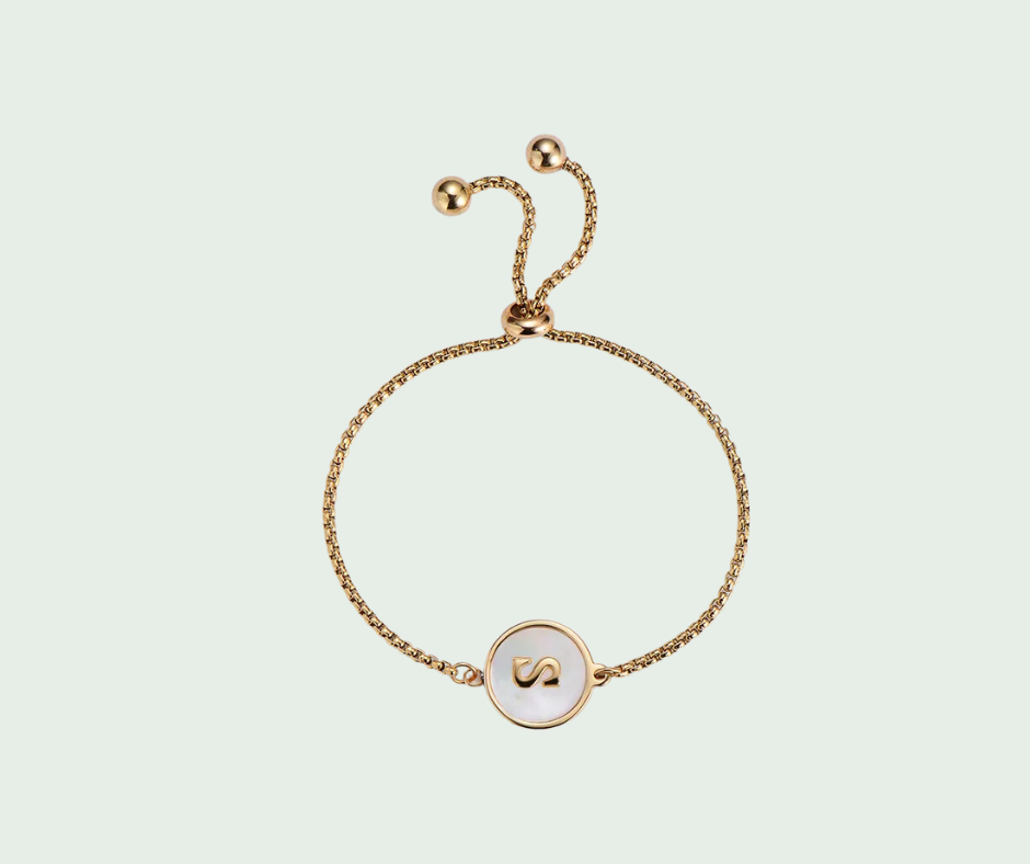 Pulsera de Inicial Oro y Tornasol Blanco Letras A a Z