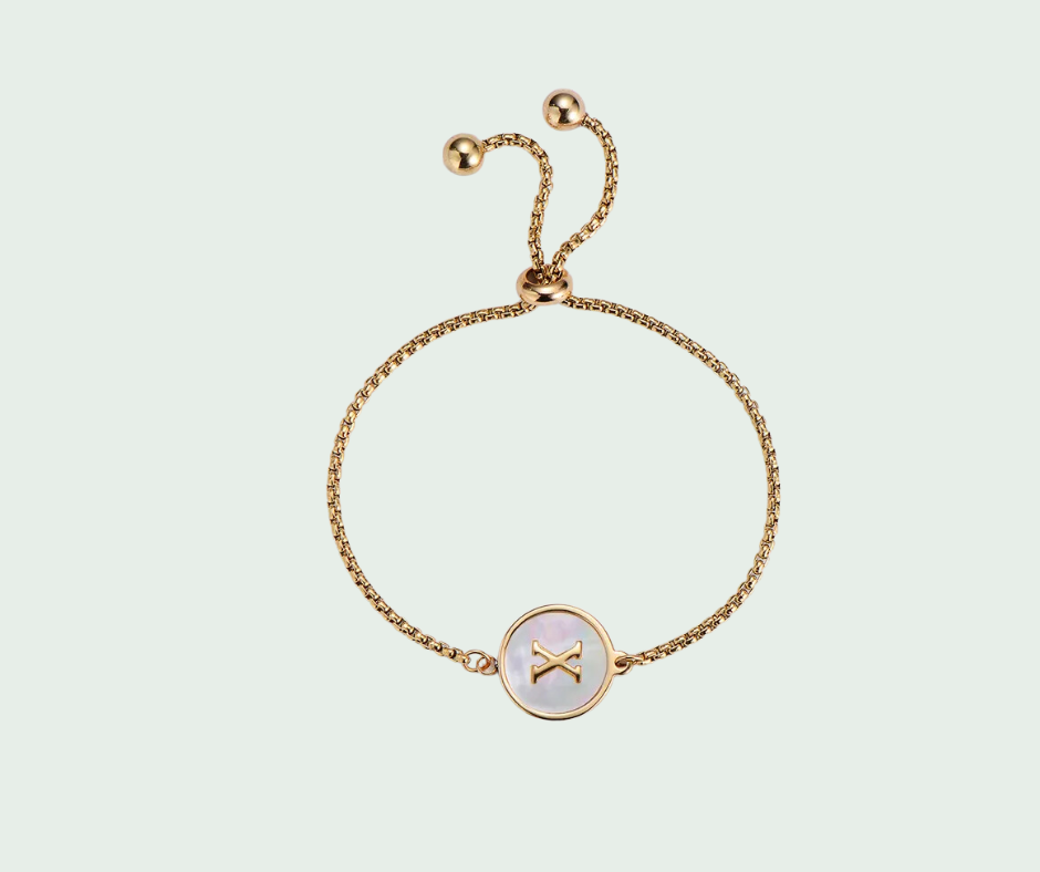 Pulsera de Inicial Oro y Tornasol Blanco Letras A a Z