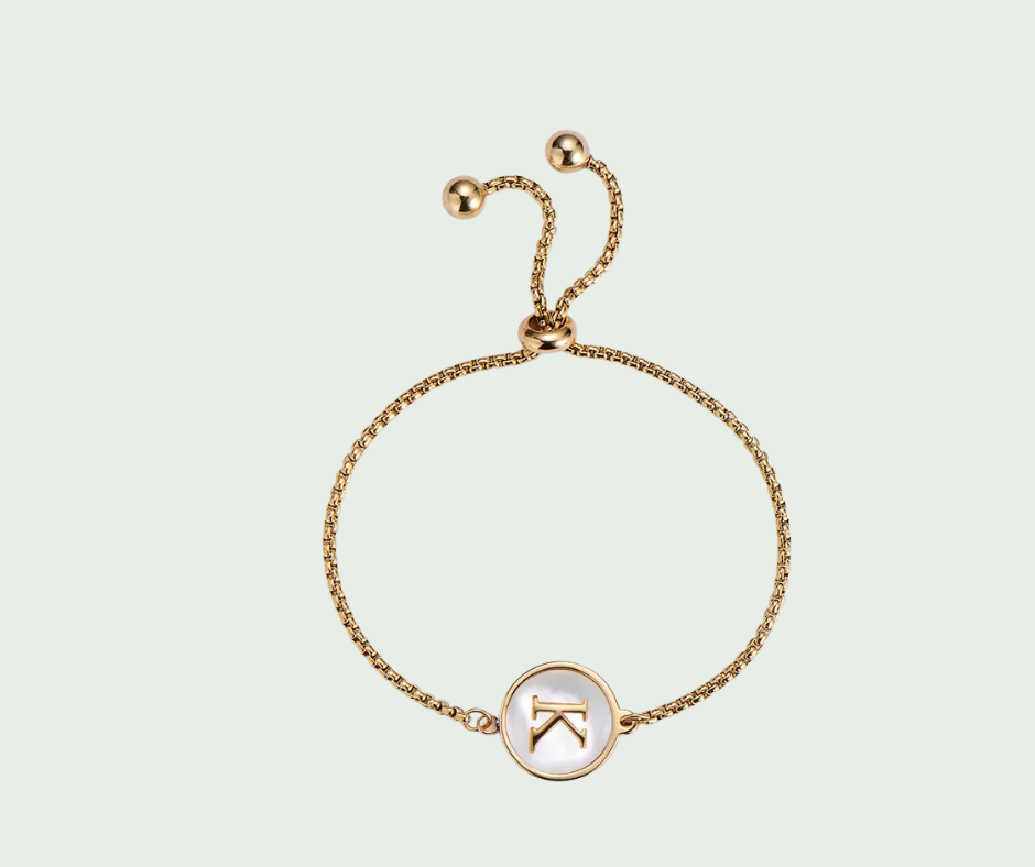 Pulsera de Inicial Oro y Tornasol Blanco Letras A a Z