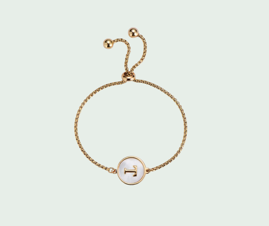 Pulsera de Inicial Oro y Tornasol Blanco Letras A a Z