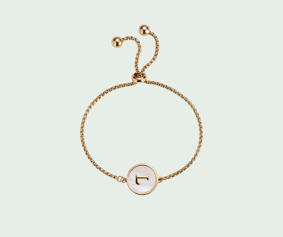 Pulsera de Inicial Oro y Tornasol Blanco Letras A a Z