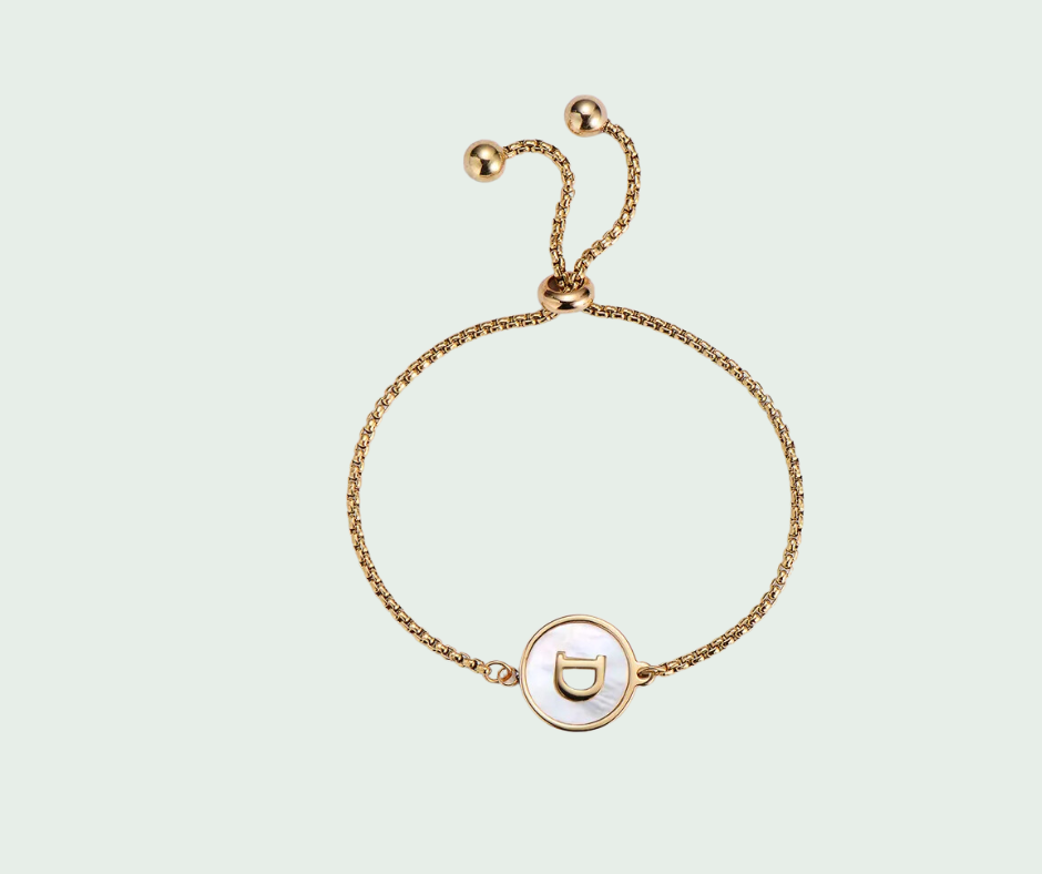 Pulsera de Inicial Oro y Tornasol Blanco Letras A a Z