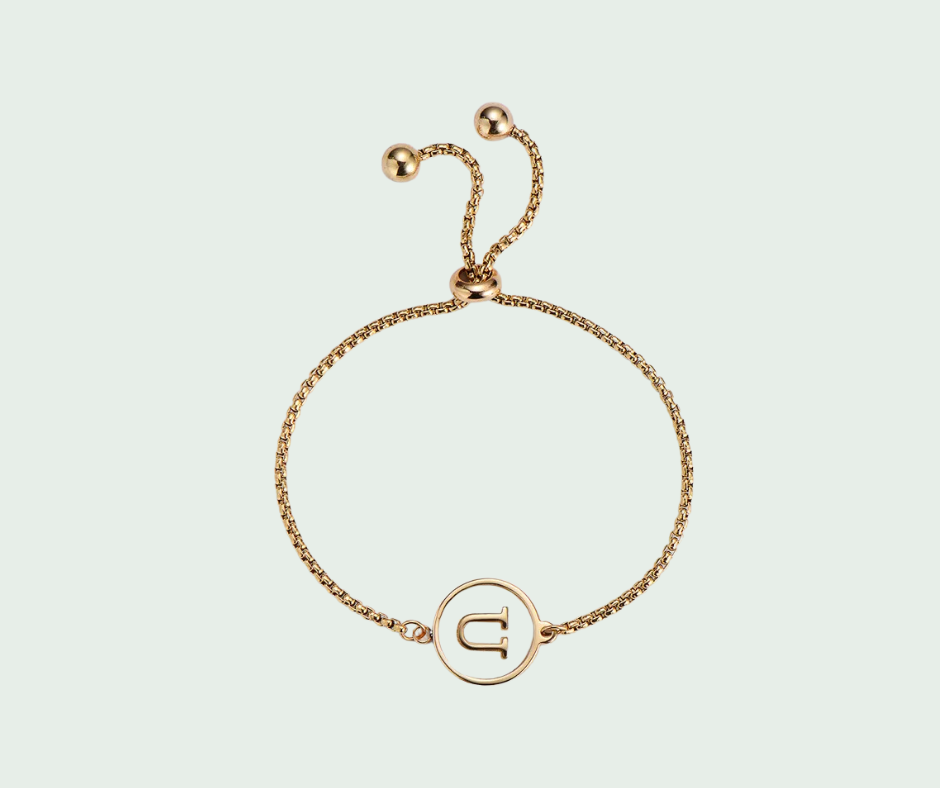 Pulsera de Inicial Oro y Tornasol Blanco Letras A a Z