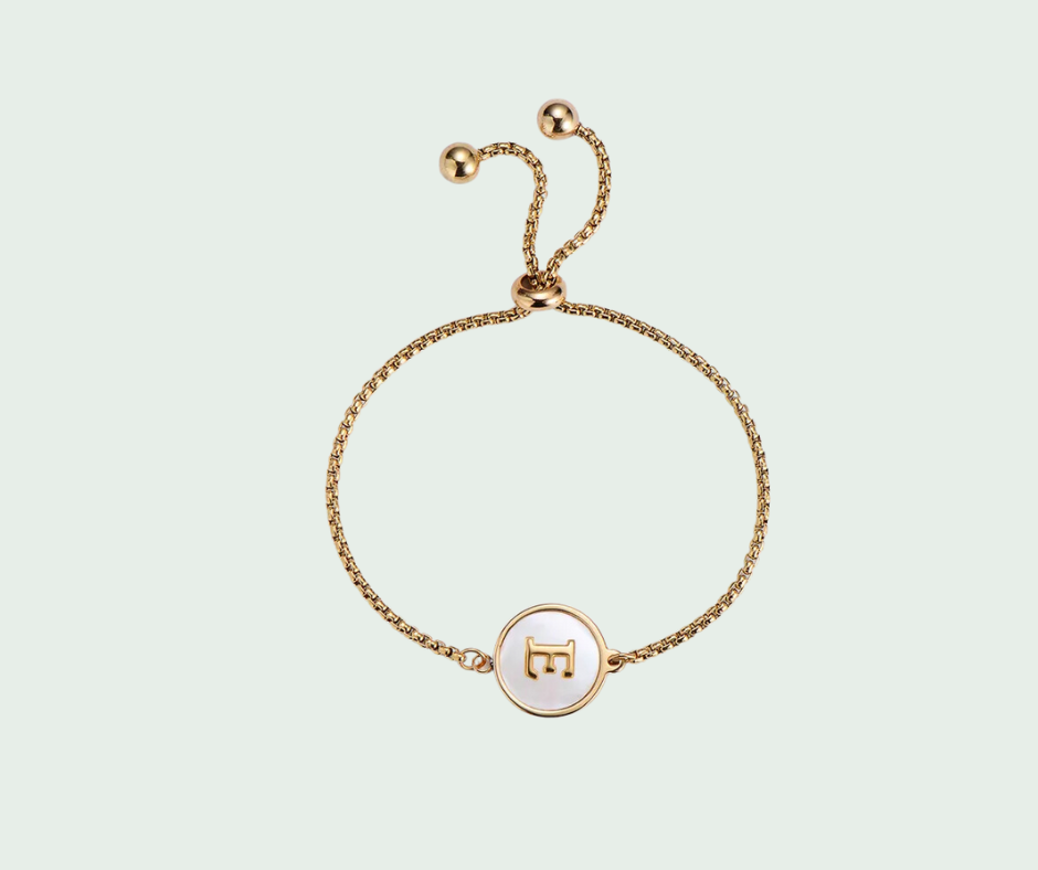 Pulsera de Inicial Oro y Tornasol Blanco Letras A a Z