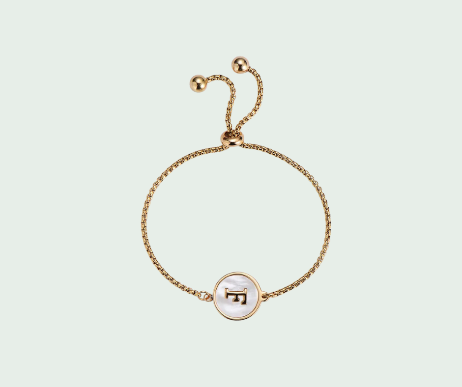 Pulsera de Inicial Oro y Tornasol Blanco Letras A a Z