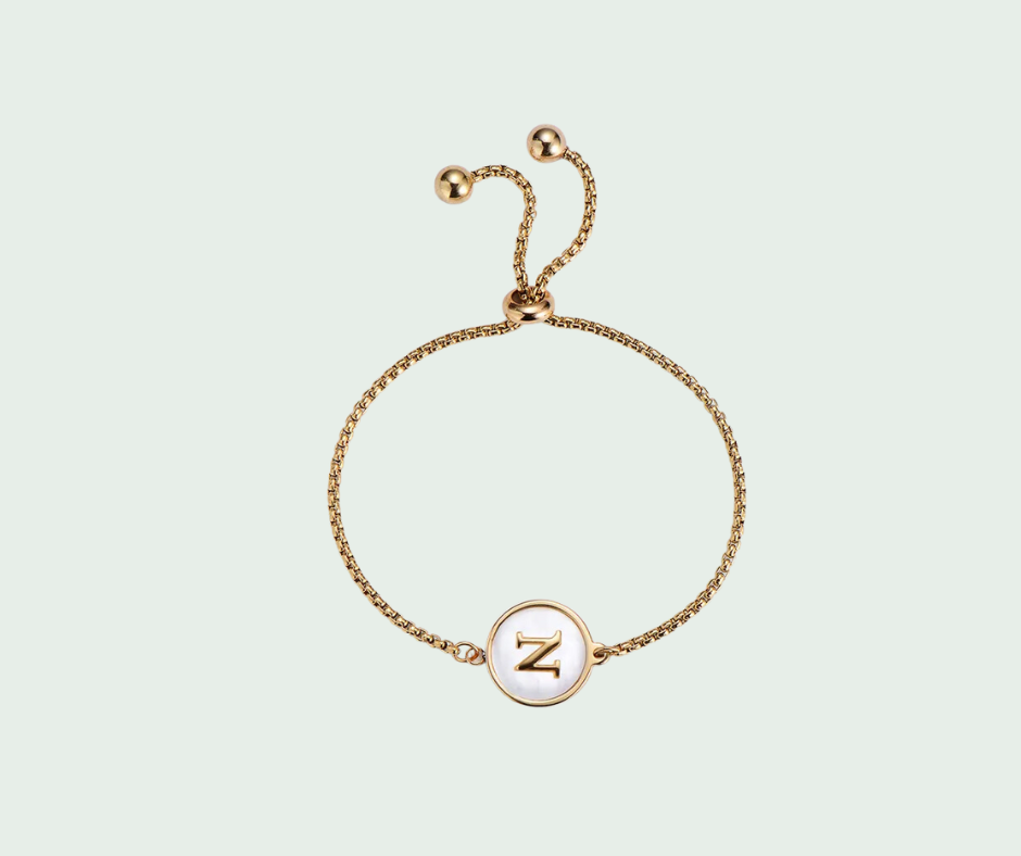 Pulsera de Inicial Oro y Tornasol Blanco Letras A a Z