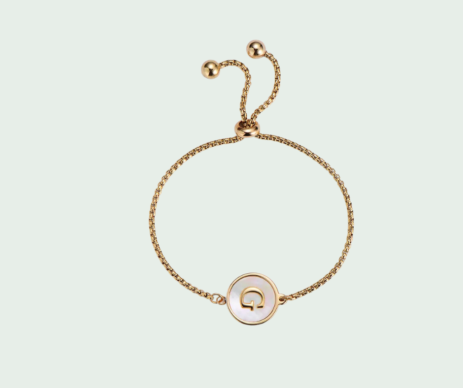 Pulsera de Inicial Oro y Tornasol Blanco Letras A a Z