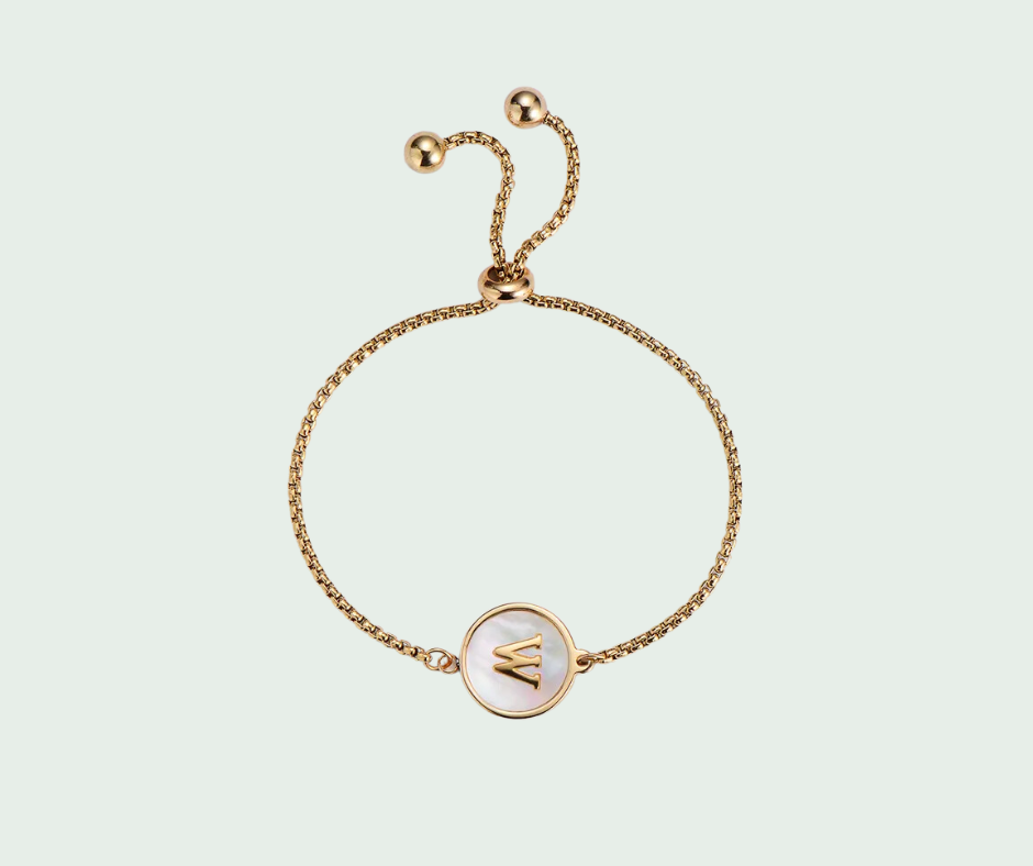 Pulsera de Inicial Oro y Tornasol Blanco Letras A a Z