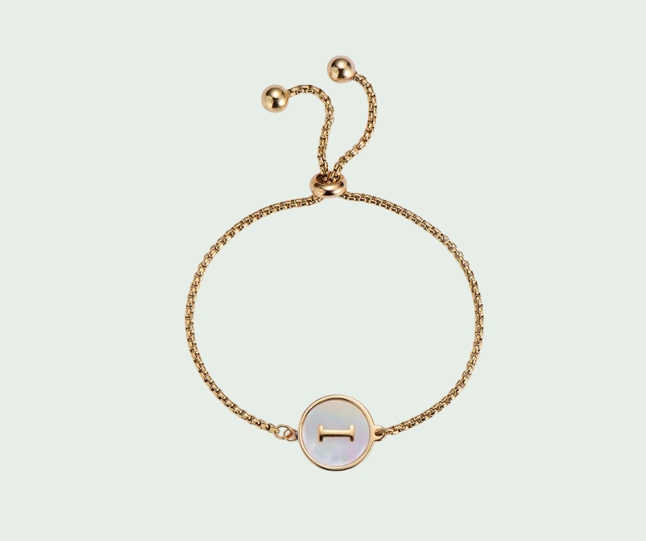 Pulsera de Inicial Oro y Tornasol Blanco Letras A a Z