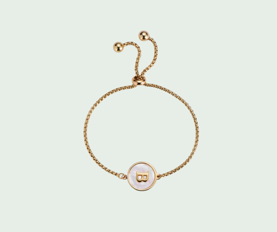 Pulsera de Inicial Oro y Tornasol Blanco Letras A a Z