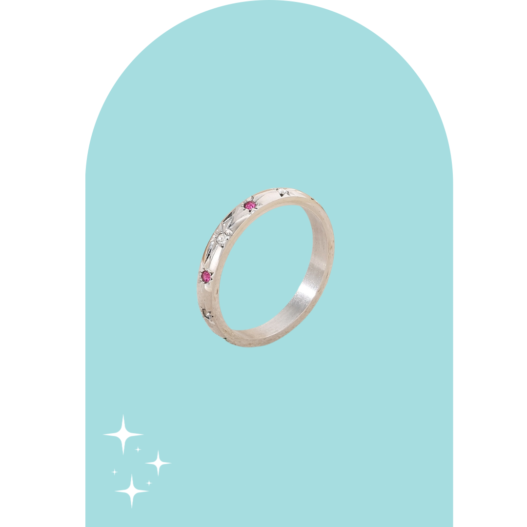Stainless Steel Silver Stardust Ring