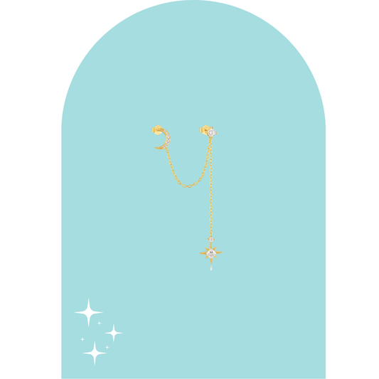 Stainless Steel Moon & Star Chain Earrings